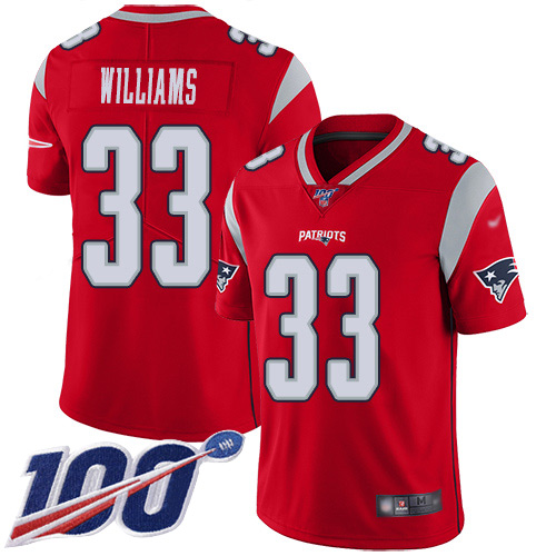 New England Patriots Football #33 100th Season Inverted Limited Red Men Joejuan Williams NFL Jersey->women nfl jersey->Women Jersey